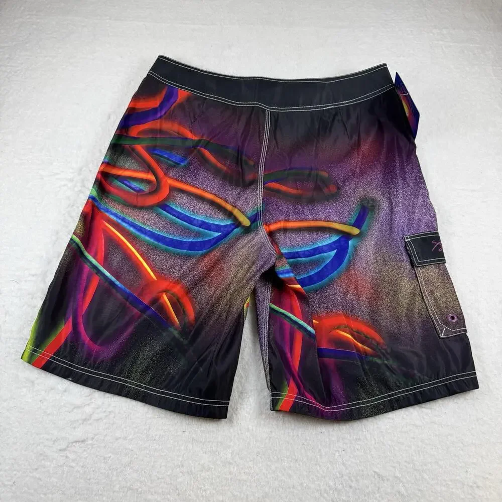 Dragonfly Swim Shorts Mens Size 36 Purple Hendrix Electric Haze Board Graphic